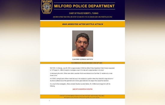 Milford Man Charged with Assault and Battery After Alleged Glass Attack