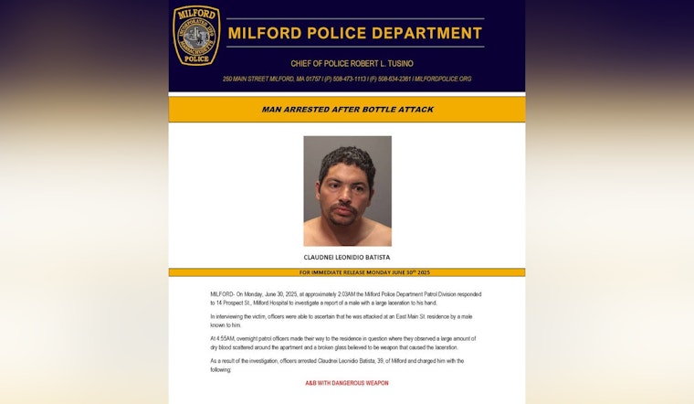 Milford Man Charged with Assault and Battery After Alleged Glass Attack