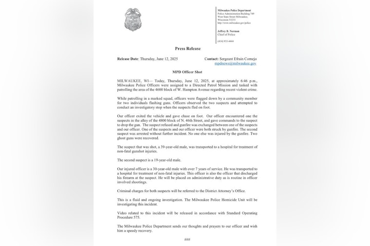 Milwaukee Officer Wounded, Suspect Injured in Exchange of Gunfire During Foot Chase