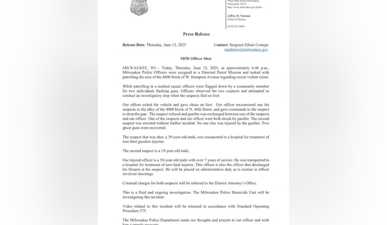Milwaukee Officer Wounded, Suspect Injured in Exchange of Gunfire During Foot Chase