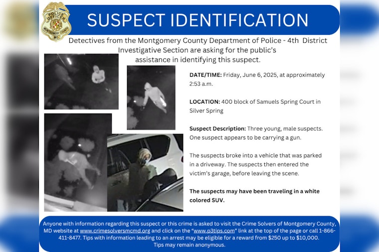 Montgomery County Police Seek Public's Help to Identify Suspects in Samuels Spring Court Theft and Burglary