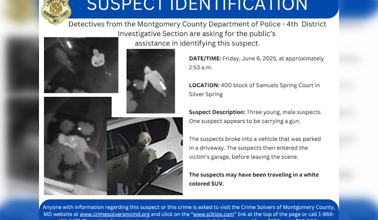Montgomery County Police Seek Public's Help to Identify Suspects in Samuels Spring Court Theft and Burglary