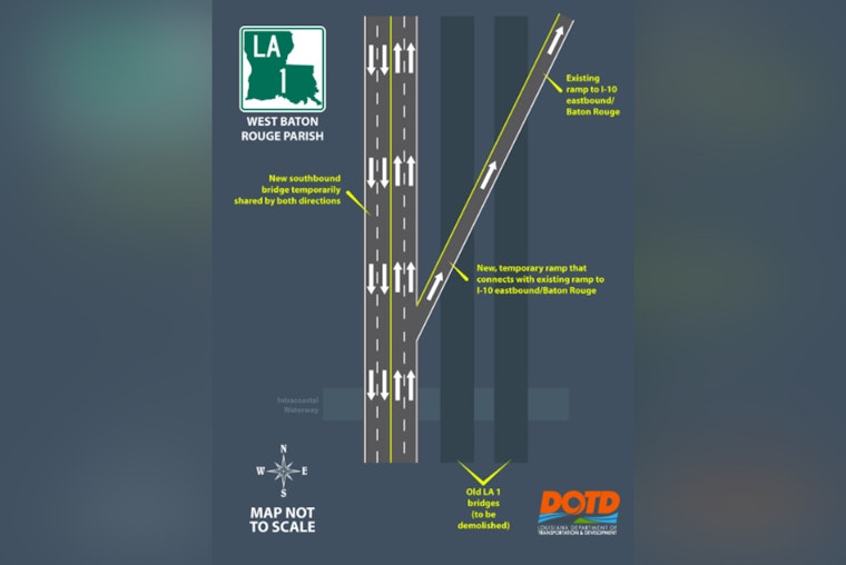 New Traffic Patterns on LA 1 as Northbound Drivers Use New Exit Ramp onto I-10 East