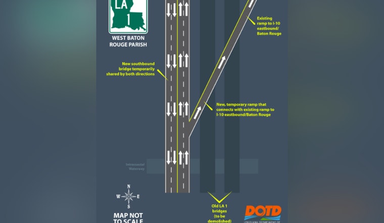 New Traffic Patterns on LA 1 as Northbound Drivers Use New Exit Ramp onto I-10 East