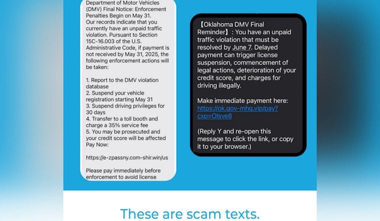 Oklahomans Warned of Phony Traffic Fine Text Message Scams by Service Oklahoma