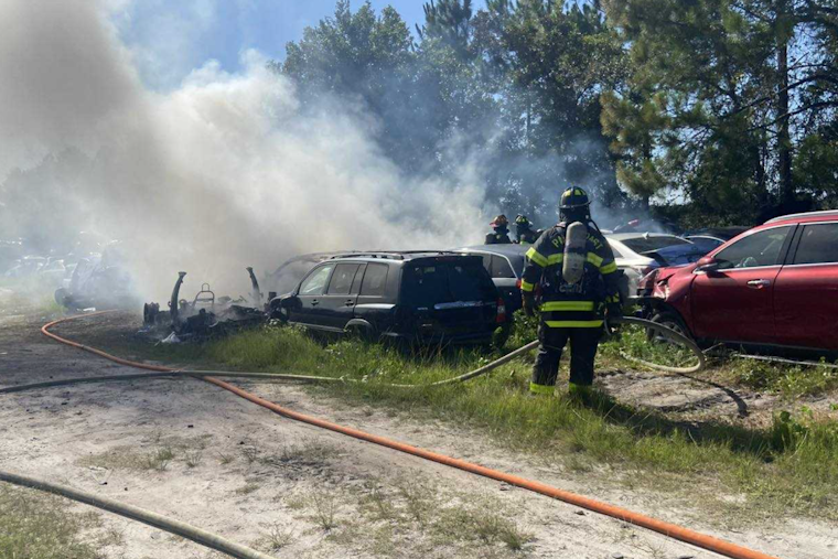 Palm Coast Firefighters Extinguish Car Yard Blaze, Prevent Further Damage to 16 Vehicles