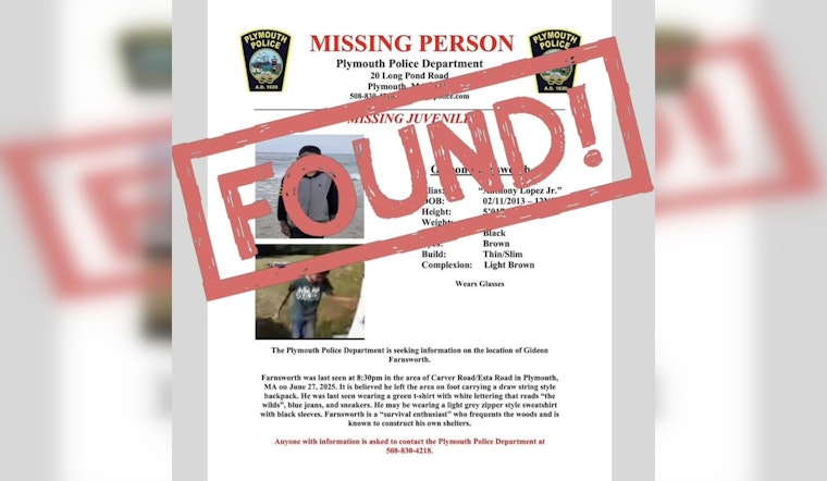 Plymouth Man Gideon Farnsworth Found Safe Following Regional Search Effort
