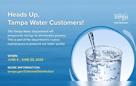 Tampa Water Department Announces Temporary Shift to Chlorine Disinfection in June for Maintenance