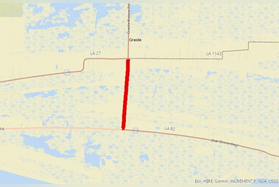 Temporary Road Closures on LA 82 in Cameron Parish Due to Nightly Utility Work