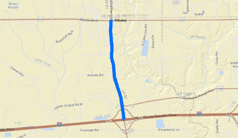 Travel Alert for Livingston Parish, Lane Closures on LA 43 from June 29 to July 3 Due to Road Improvements