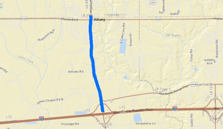 Upcoming Nightly Roadwork on LA 43 in Livingston Parish Scheduled for June 9-14