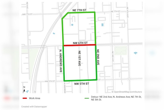 Upcoming Road Closure at NE 1st Avenue and NE 6th Street in Fort Lauderdale for Road Restoration Work