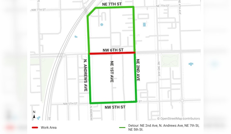Upcoming Road Closure at NE 1st Avenue and NE 6th Street in Fort Lauderdale for Road Restoration Work