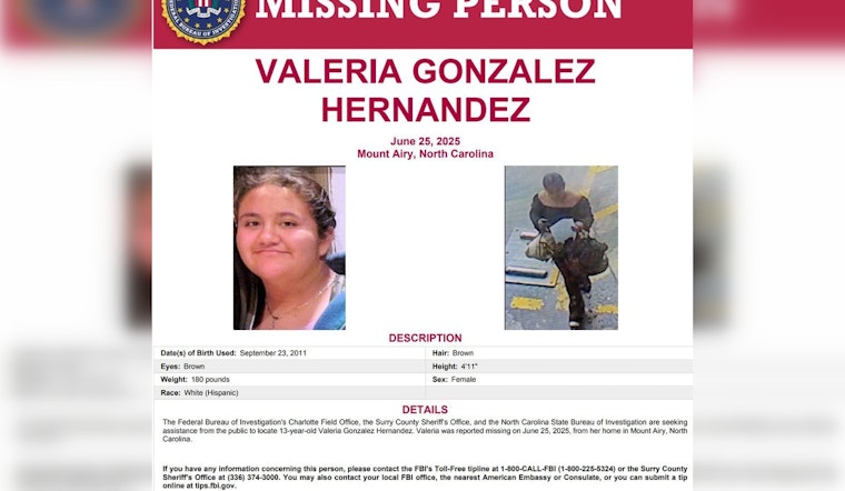 Amber Alert Issued for Missing 13-Year-Old Valeria Gonzalez Hernandez in Raleigh and Mount Airy, NC
