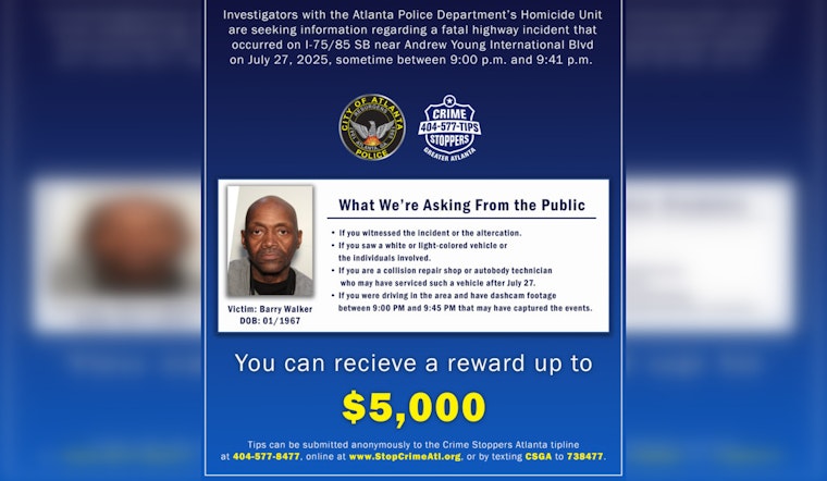 Atlanta Police Seek Witnesses and Dashcam Footage in I-75/85 Fatal Incident Involving Hit-and-Run on Andrew Young Int'l Blvd