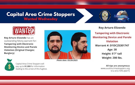 Austin Police Hunt for Fugitive Accused of Tampering with Monitoring Device and Parole Violation