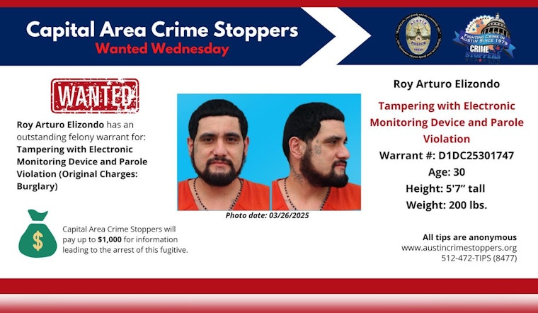 Austin Police Hunt for Fugitive Accused of Tampering with Monitoring Device and Parole Violation