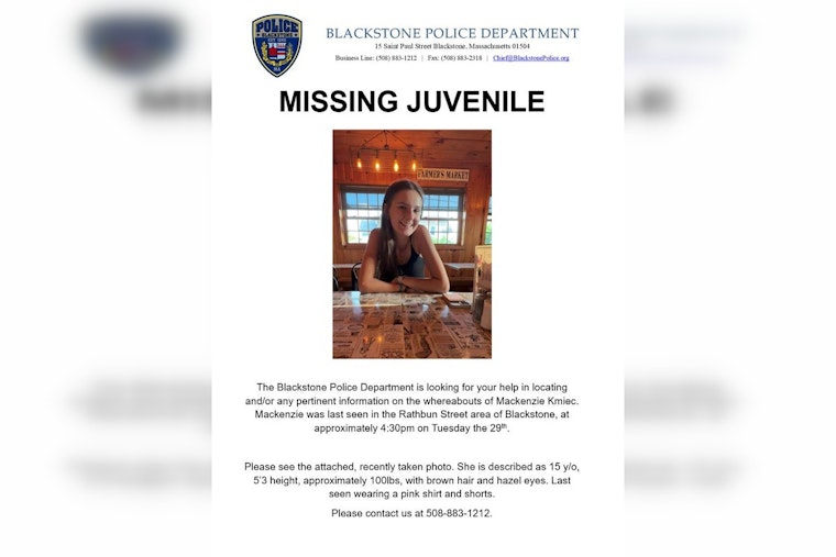 Blackstone Police Seek Public's Help in Locating Missing 15-Year-Old Mackenzie Kmiec