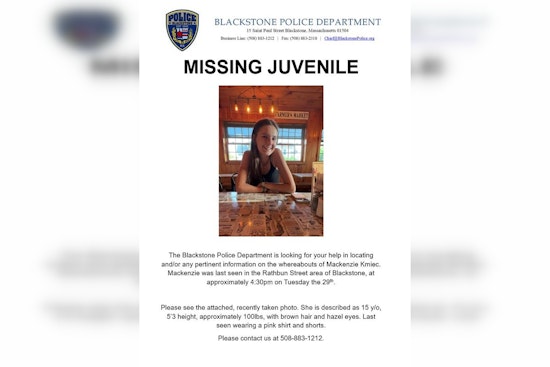 Blackstone Police Seek Public's Help in Locating Missing 15-Year-Old Mackenzie Kmiec