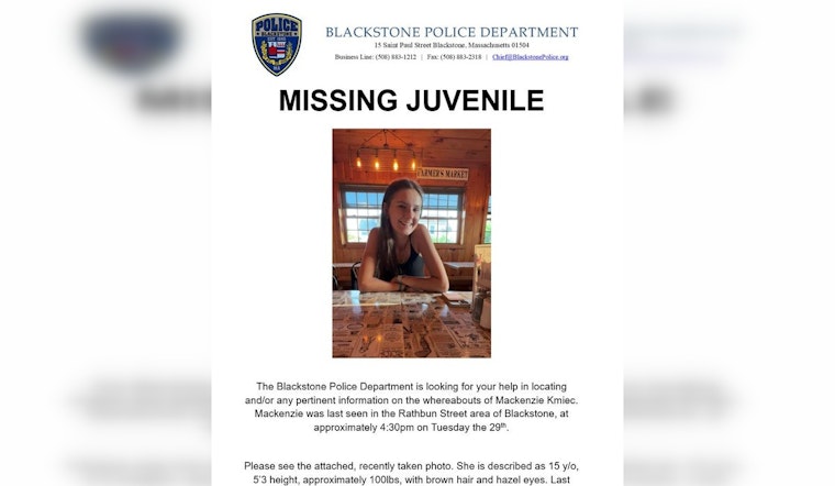 Blackstone Police Seek Public's Help in Locating Missing 15-Year-Old Mackenzie Kmiec