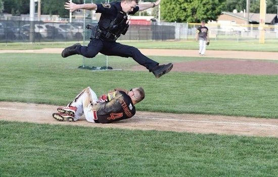 Bloomington's Finest Swap Gear for Gloves in Friendly Police vs. Fire Department Softball Game at Toro Stadium