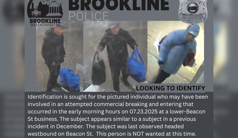 Brookline Police Seek Public's Help to Identify Person of Interest in Beacon Street Attempted Break-In