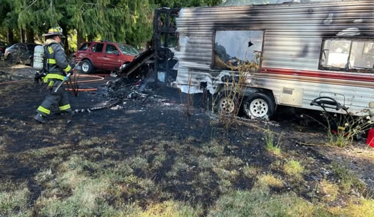 Clackamas Fire Department Quells Travel Trailer Blaze in Sandy; Urges Public Caution Amid Dry Conditions