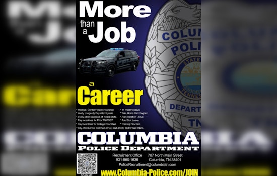 Columbia Police Department in Tennessee Seeks New Recruits, Offers Competitive Salary and Inclusive Benefits