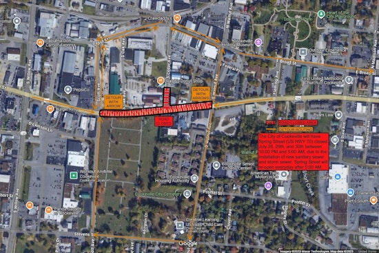 Cookeville Announces Nighttime Road Closures on East Spring Street for Utility Upgrades July 28-30