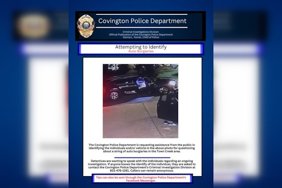 Covington Police Seek Public's Aid in Identifying Suspects in Town Creek Auto Burglaries
