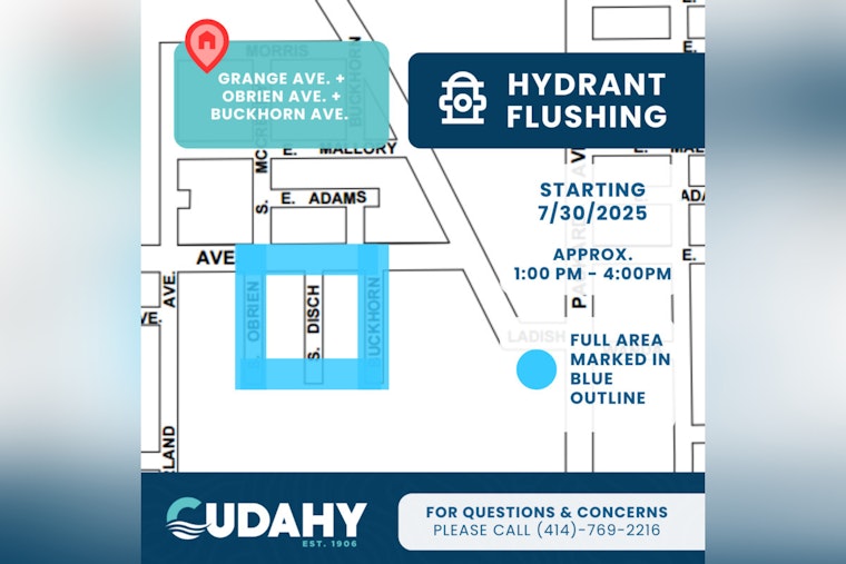 Cudahy Continues Crucial Hydrant Flushing in Yellow Zone with Temporary Water Disruptions Expected