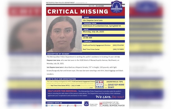 DC Police Issue Alert for Missing 15-Year-Old Isis Dayana Lara Lara, Public Assistance Sought
