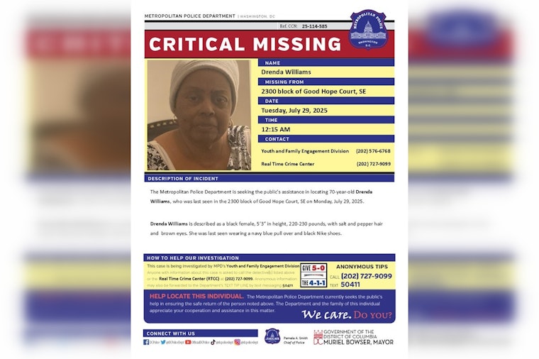 DC Police Seek Public's Help to Locate 70-Year-Old Drenda Williams Missing Since Monday