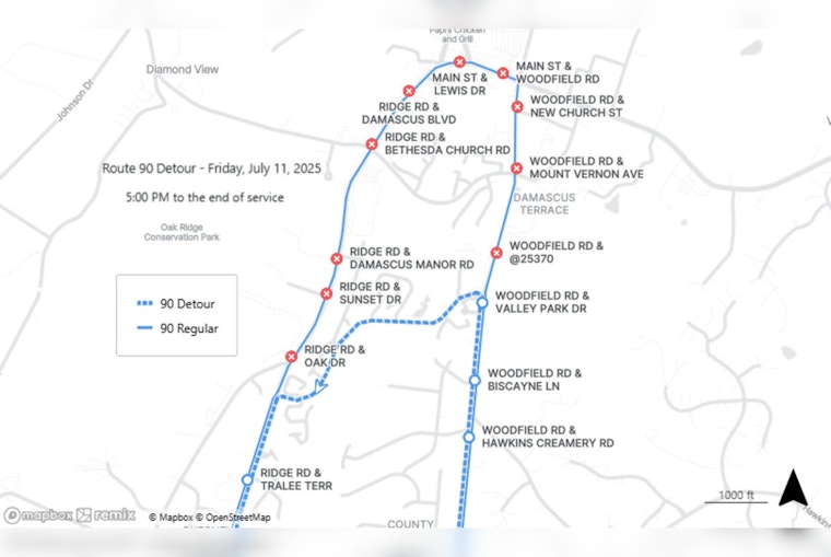 Detours Ahead: Ride On Bus Route 90 Alters Path for "Celebrate Damascus" Parade; Montgomery County Buses Remain Fare-Free
