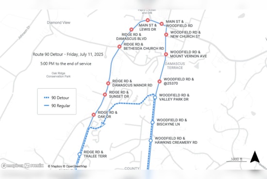 Detours Ahead: Ride On Bus Route 90 Alters Path for "Celebrate Damascus" Parade; Montgomery County Buses Remain Fare-Free