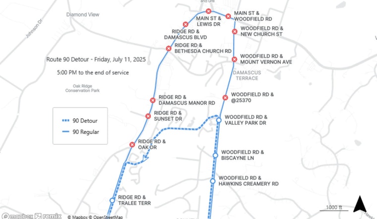 Detours Ahead: Ride On Bus Route 90 Alters Path for "Celebrate Damascus" Parade; Montgomery County Buses Remain Fare-Free