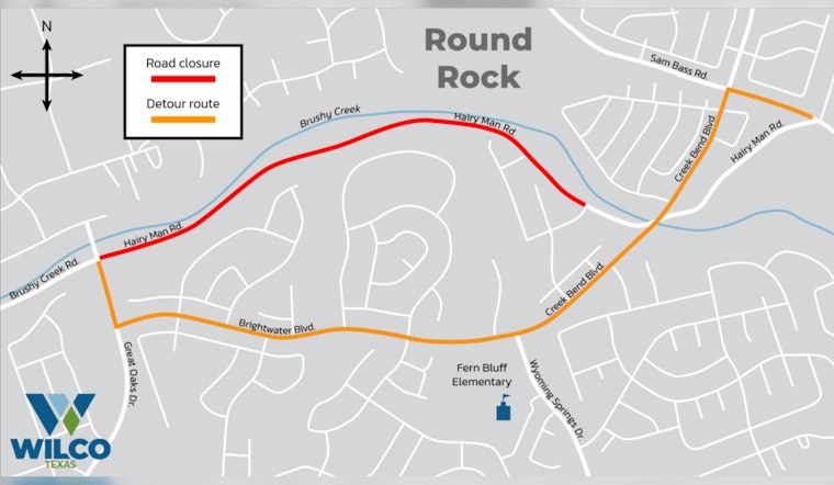 Evening Road Closures on Hairy Man Road in Round Rock for Bridge Construction, July 21-25