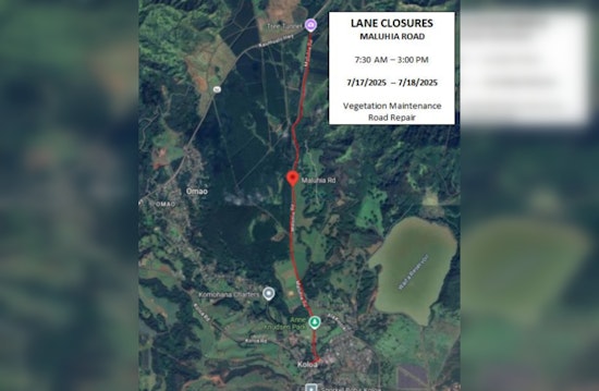 Extended Road Repairs on Maluhia Road Prompt Lane Closures and Traffic Delays Through July 25