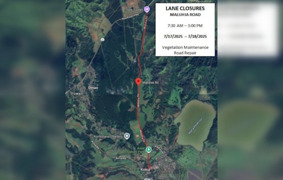 Extended Road Repairs on Maluhia Road Prompt Lane Closures and Traffic Delays Through July 25