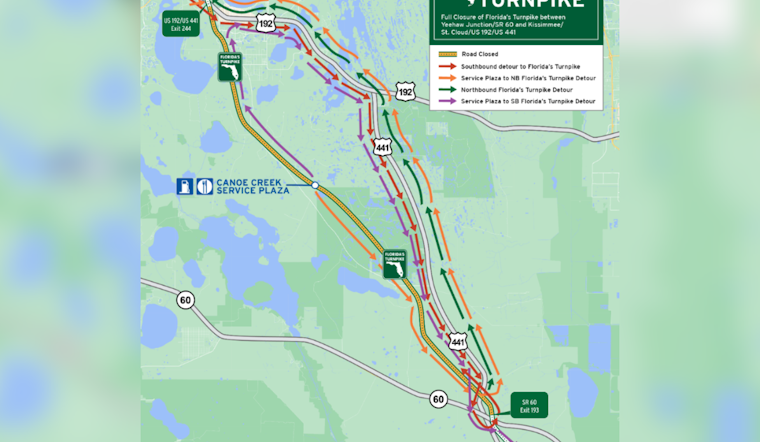 Florida Turnpike Travel Alert: Scheduled Overnight Closures for Bridge Installation near SR 60 and US 192