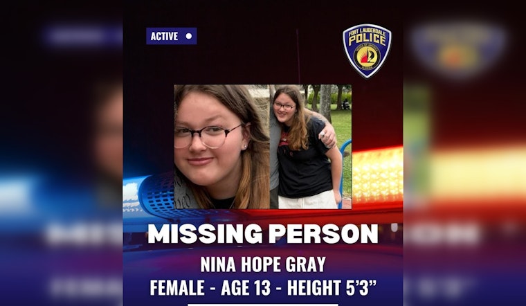 Fort Lauderdale Police Search for Missing 13-Year-Old Nina Gray, Community Urged to Help