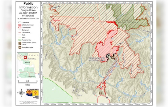 Grand Canyon's Dragon Bravo Fire Grows to Over 16K Acres, Containment Efforts Intensify Amid Critical Weather Conditions