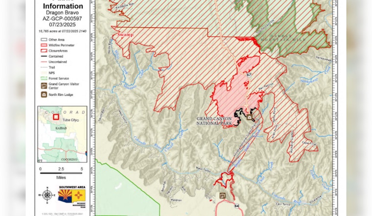 Grand Canyon's Dragon Bravo Fire Grows to Over 16K Acres, Containment Efforts Intensify Amid Critical Weather Conditions