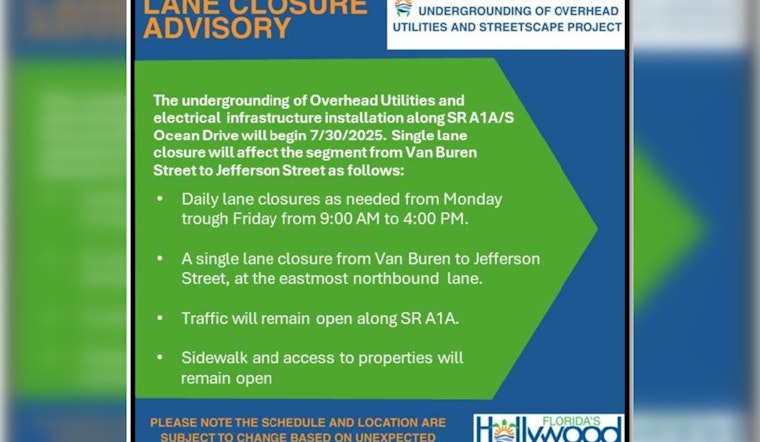 Hollywood, FL Drivers Alert: Lane Closures on SR A1A for Utility Upgrades Begin Today