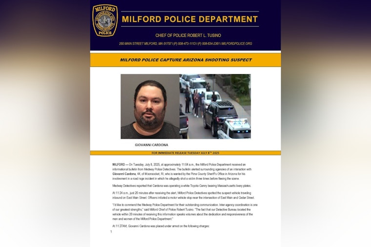 Interstate Collaboration Leads to Swift Arrest of Arizona Fugitive in Milford, MA