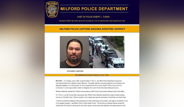 Interstate Collaboration Leads to Swift Arrest of Arizona Fugitive in Milford, MA