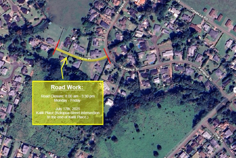 Kapa‘a Commuters to Face Lane Closures for Road Resurfacing on Kalili Place on July 17