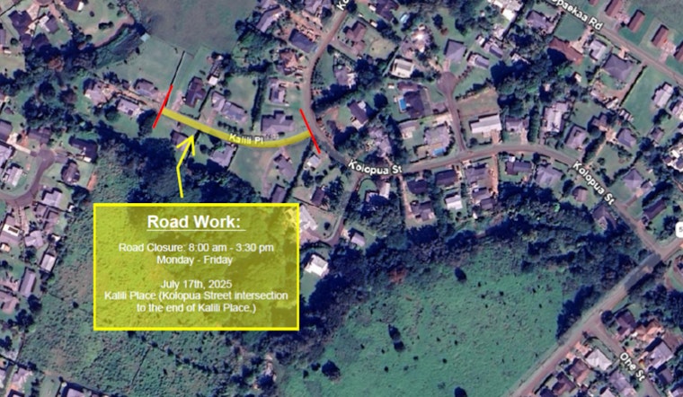 Kapa‘a Commuters to Face Lane Closures for Road Resurfacing on Kalili Place on July 17