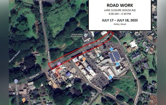 Koloa Road Traffic Alert, Lane Closures and Contraflow Scheduled for July 17-18 Due to Resurfacing Work