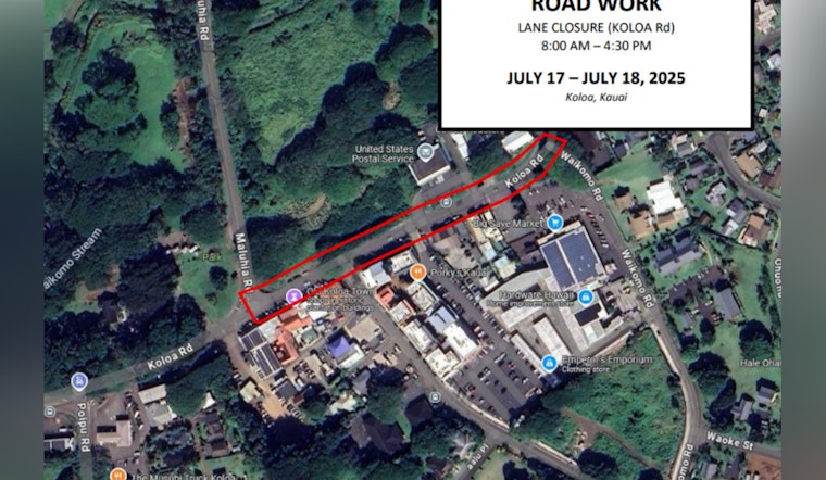 Koloa Road Traffic Alert, Lane Closures and Contraflow Scheduled for July 17-18 Due to Resurfacing Work